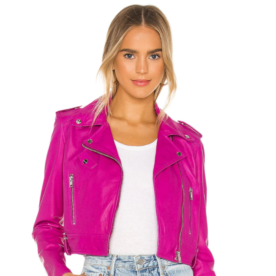 Ciara Cropped Leather Biker Jacket